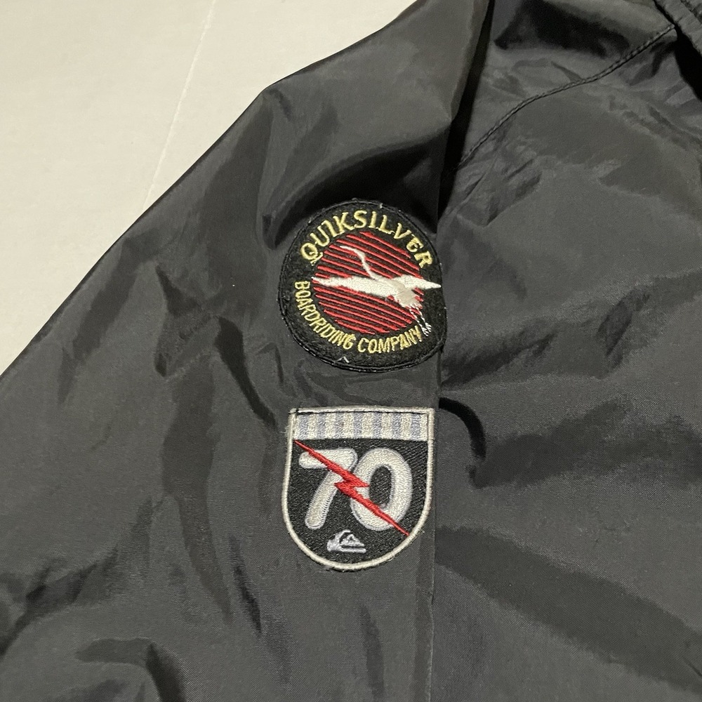 Vintage Quiksilver Coach Windbreaker Snap Jacket‎ Patches Black Mens Size Large